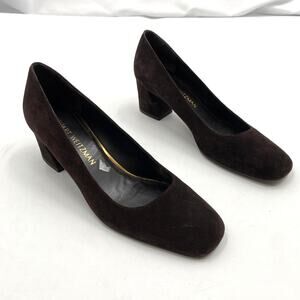 Stuart Weitzman 7 brown square toe block heels